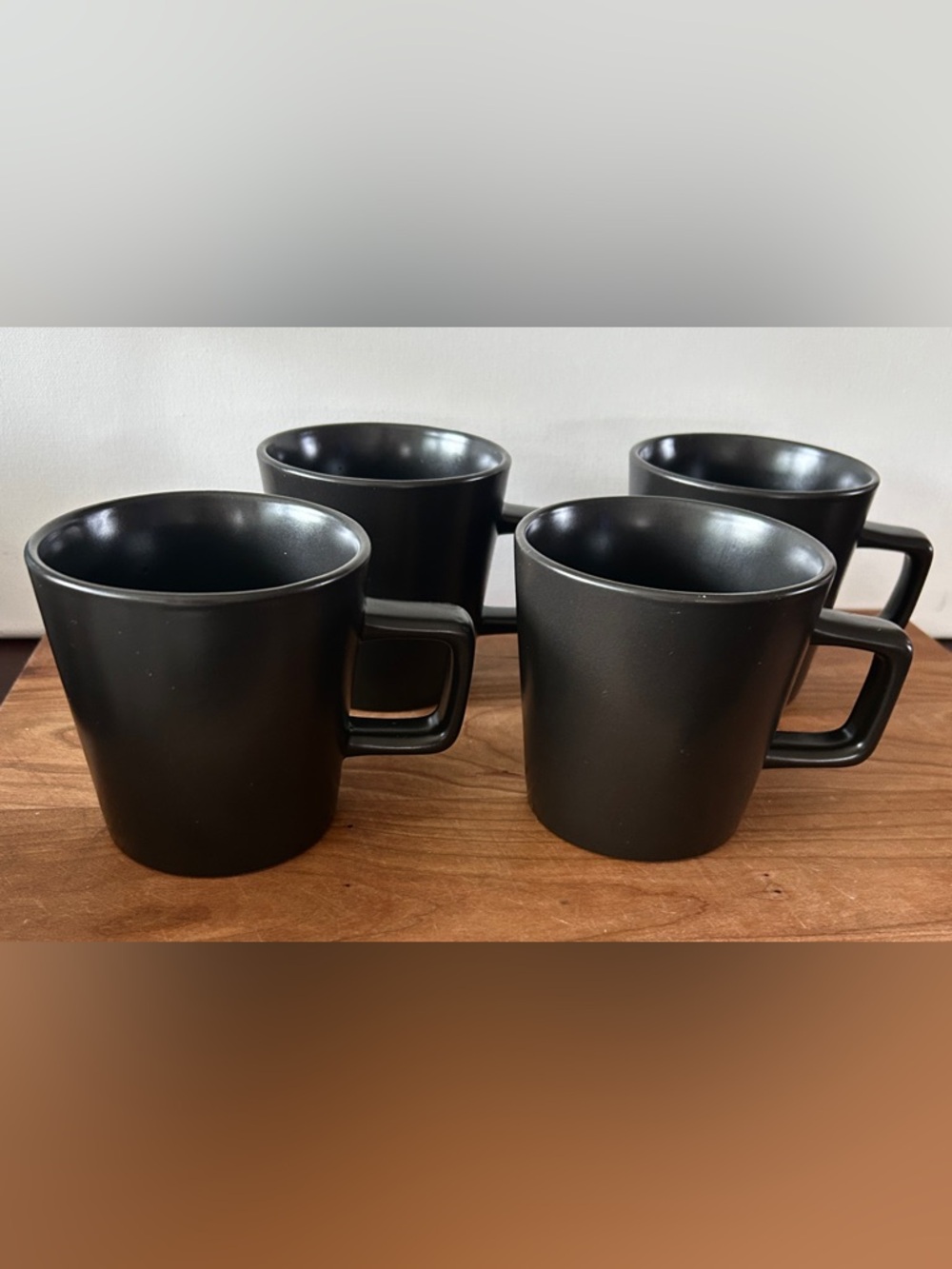 Stone & Lain Matte Black Stoneware Mugs 12oz Square Handle SET Of 4